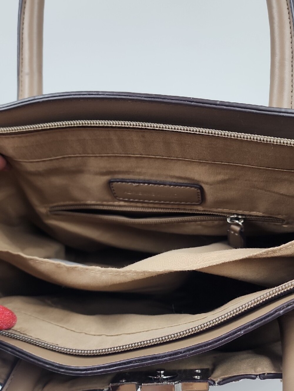Adrienne Vittadini Taupe Croc-Embossed Satchel with Stud Accents - Picture 4 of 10